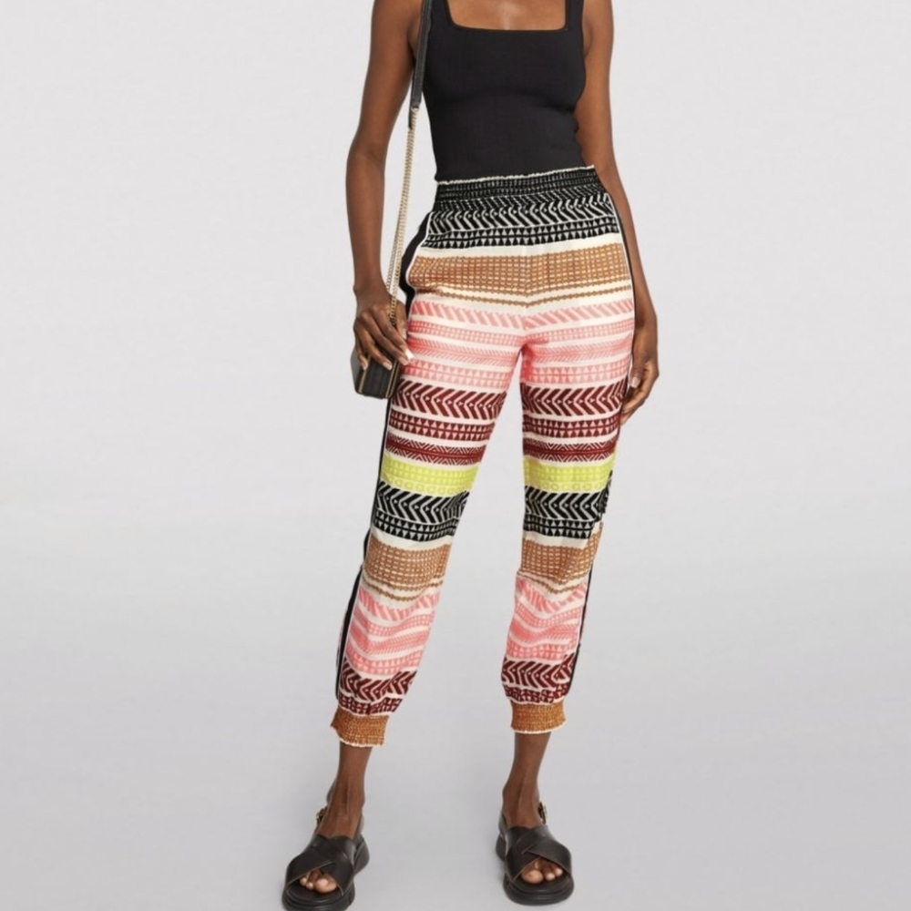 alice + olivia Courtney Pants Jogger Embroidered Cotton High Waist Multi M NWT
